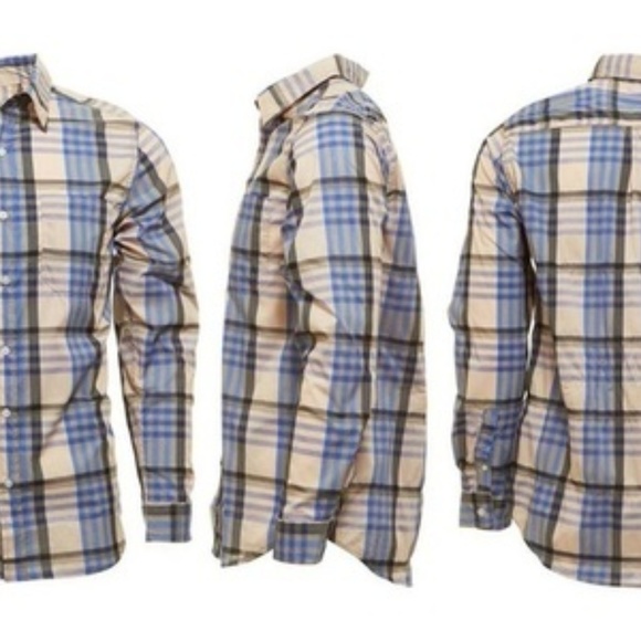 Men's Long-Sleeve Checkered Button-Down Shirt - Pl - Picture 1 of 1